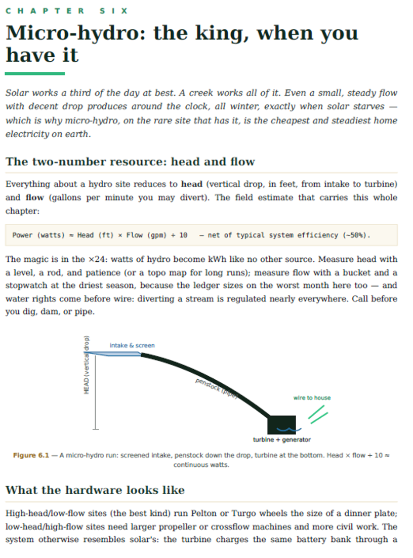 Sample page from The Free Power Files, Chapter 6, Micro-Hydro