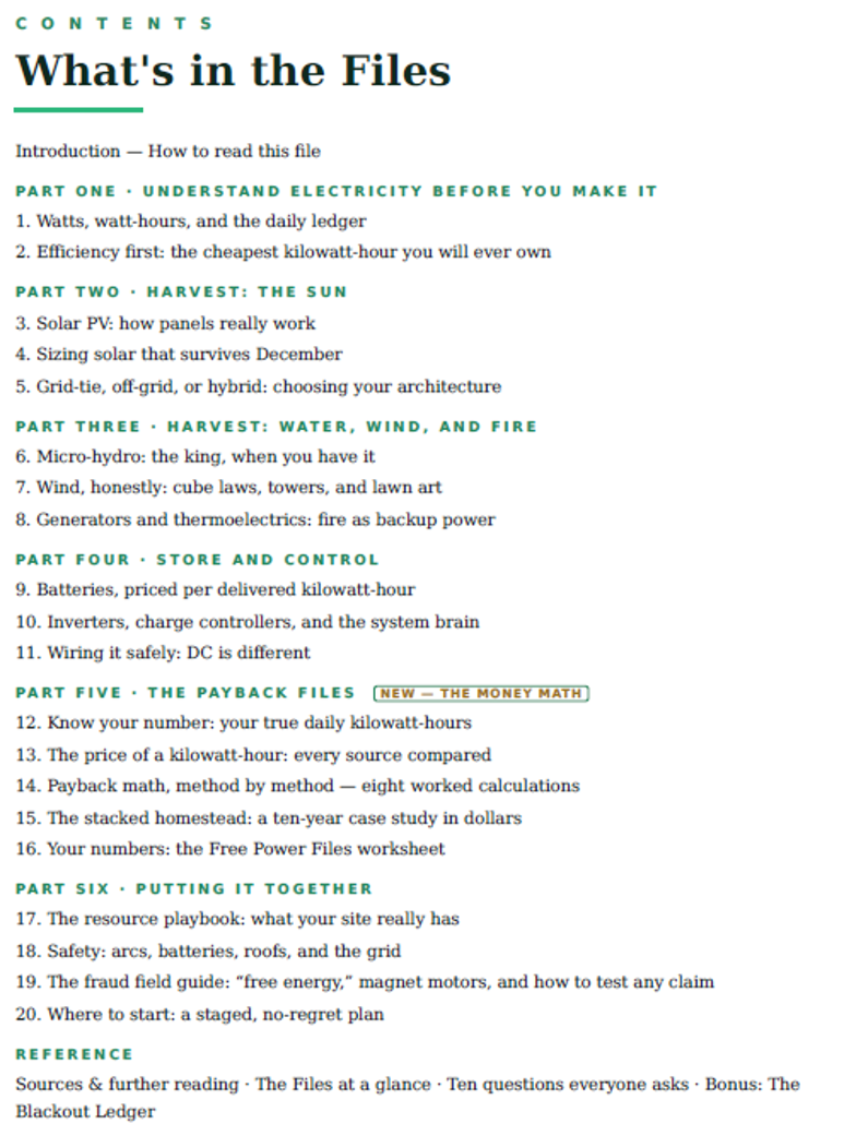 The Free Power Files — full table of contents