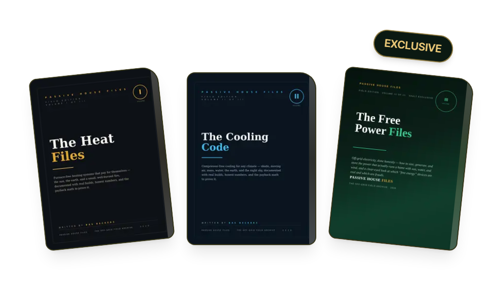 The Complete Passive House Vault — the 3 included book covers fanned out
